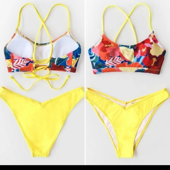 Floral Print Neon Bikini Set ~ Size S (4-6) - Picture 4 of 10